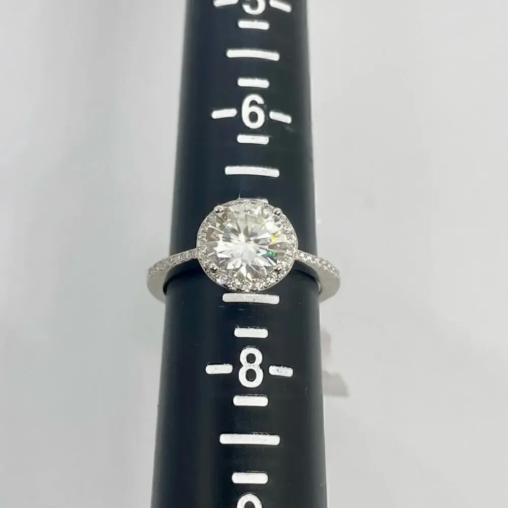Moissanite Halo Ring Engagement Wedding Brilliant Round Cut 925 GRA 2 Ct Size 7